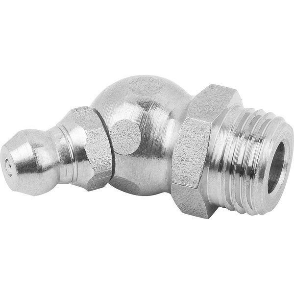 Kipp Conical Grease Nipple Angled 45°, D=M08X1, Form:B, Stainless Steel, Hexagon K1132.2208100